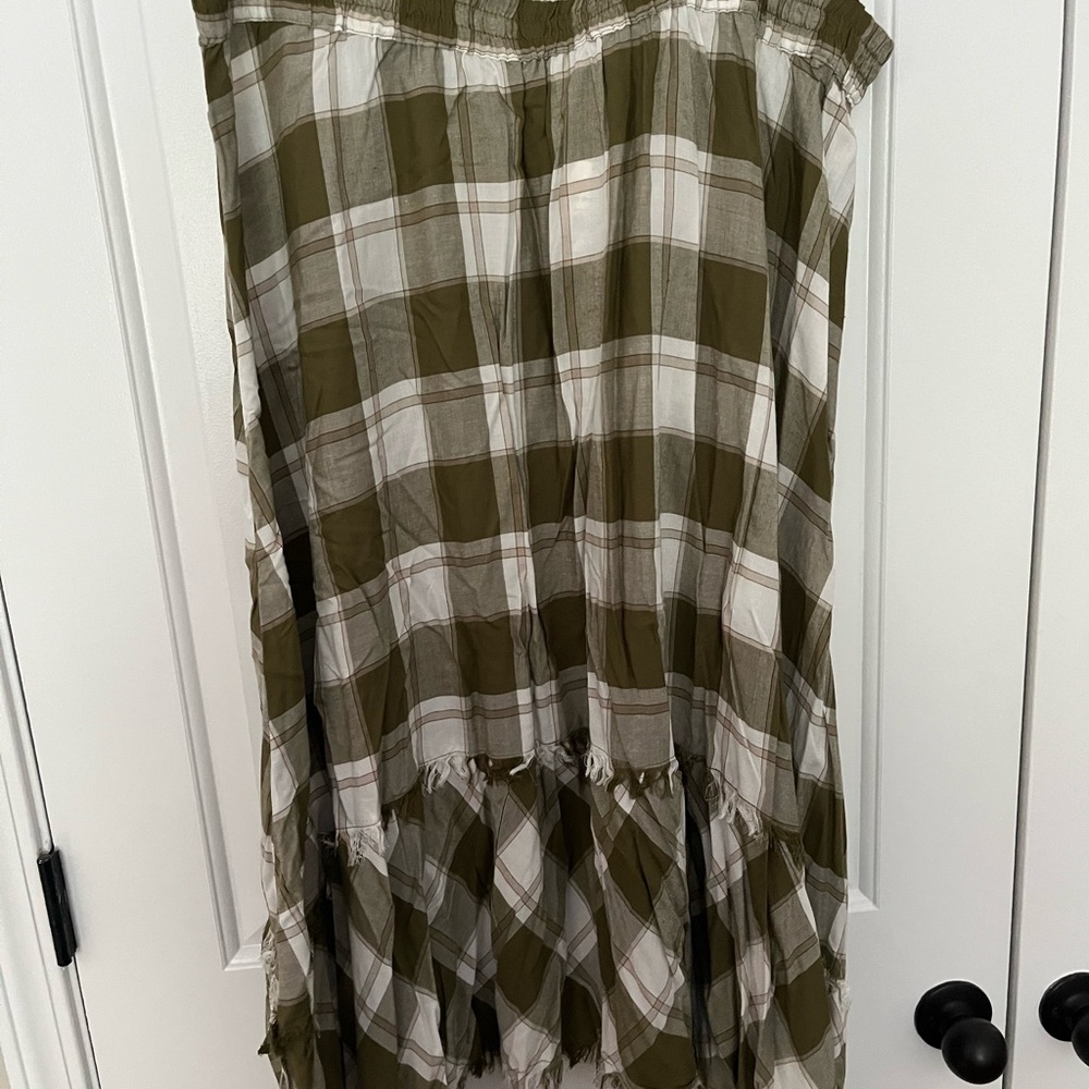 Cato Green and White Tiered Midi Skirt